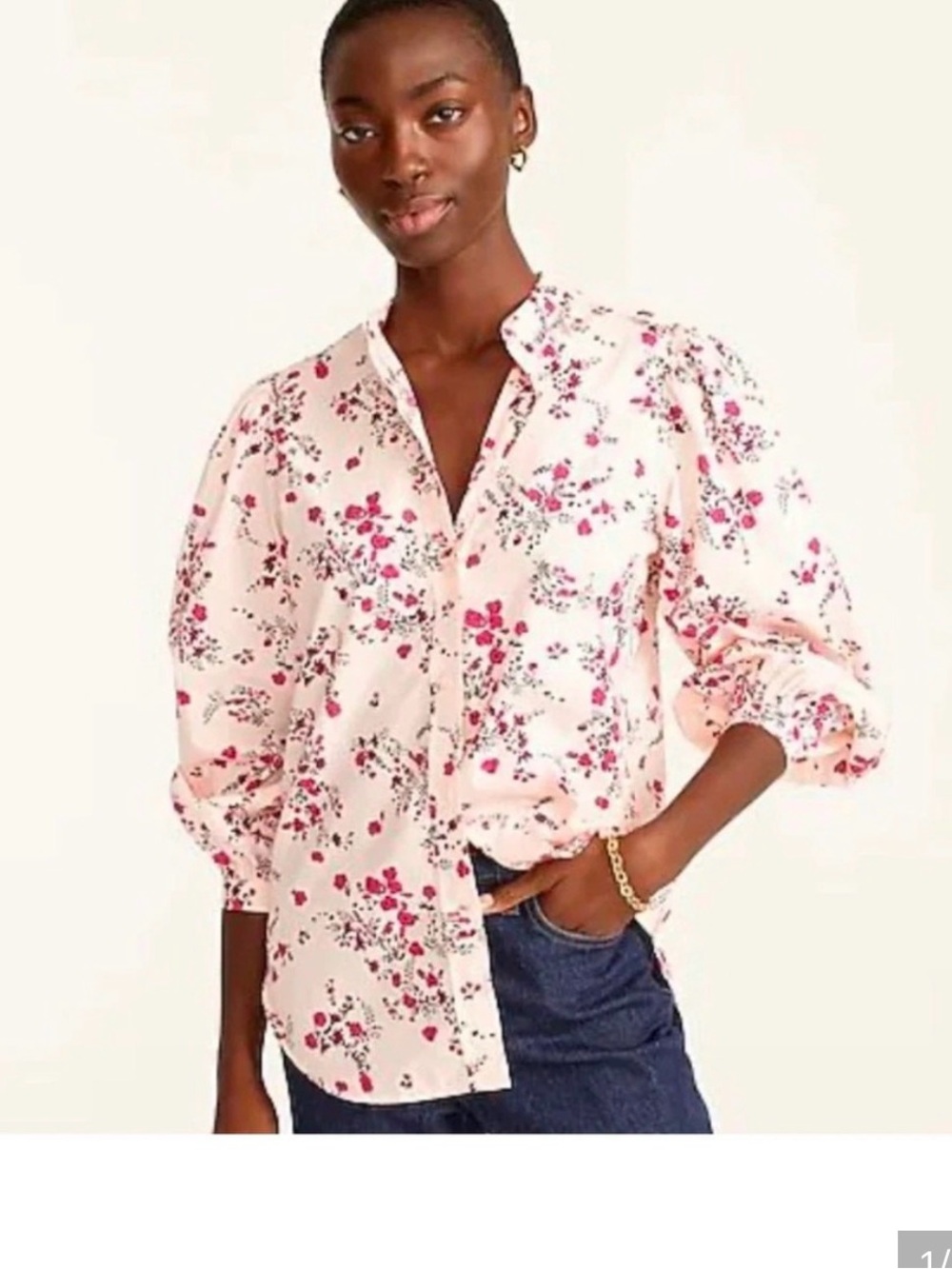 J. Crew Pink Floral Puff-Sleeve Button-Down Shirt